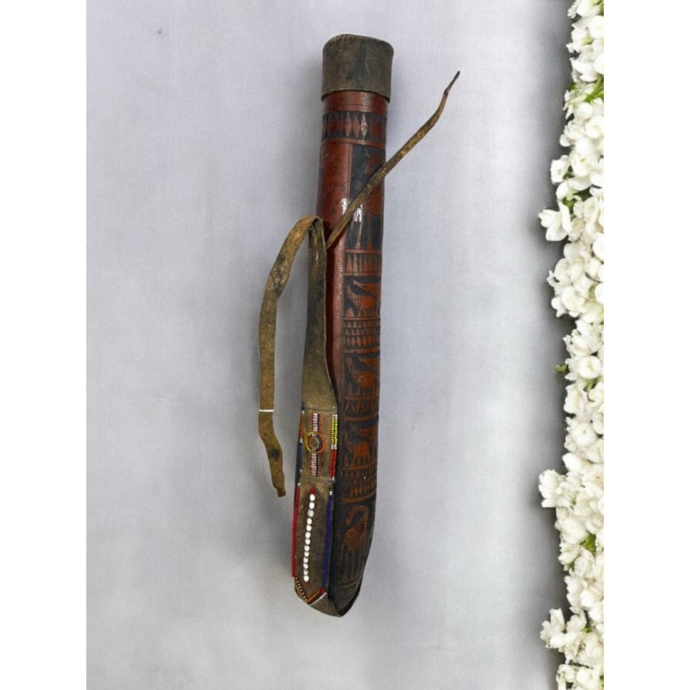 Vintage Kenyan African Quiver Arrow Case, Brown, Tribal Carved Animals